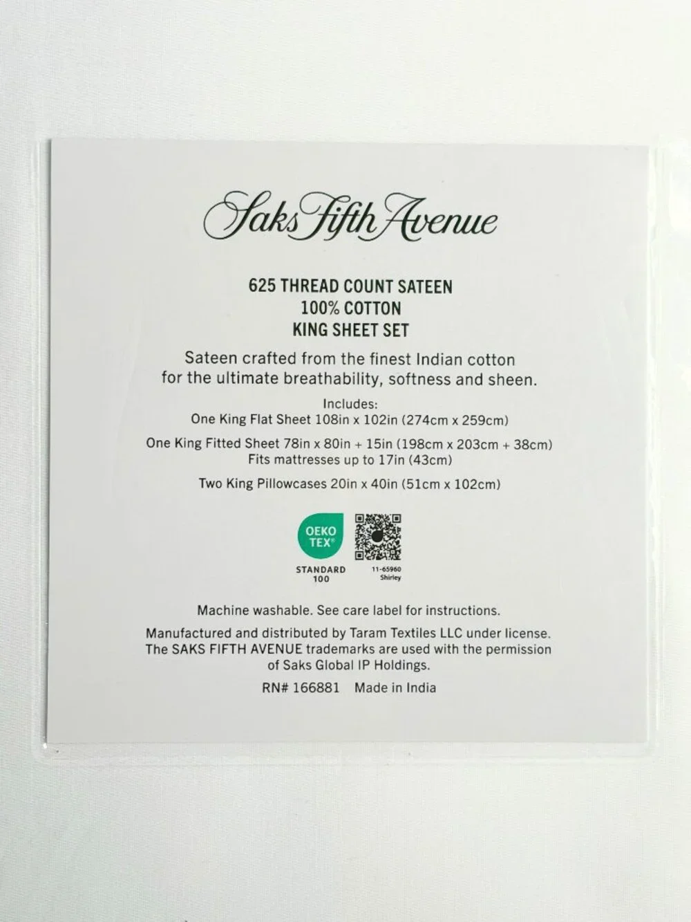 NEW Saks Fifth Avenue King Size 100% Cotton Sateen Sheet Set    White    625 TC